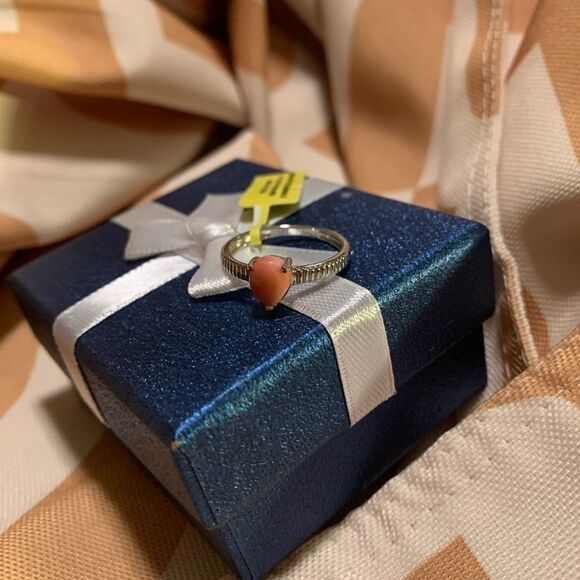 Oregon Peach Opal  Sterling Silver Platinum Ring-8 - Picture 6 of 8